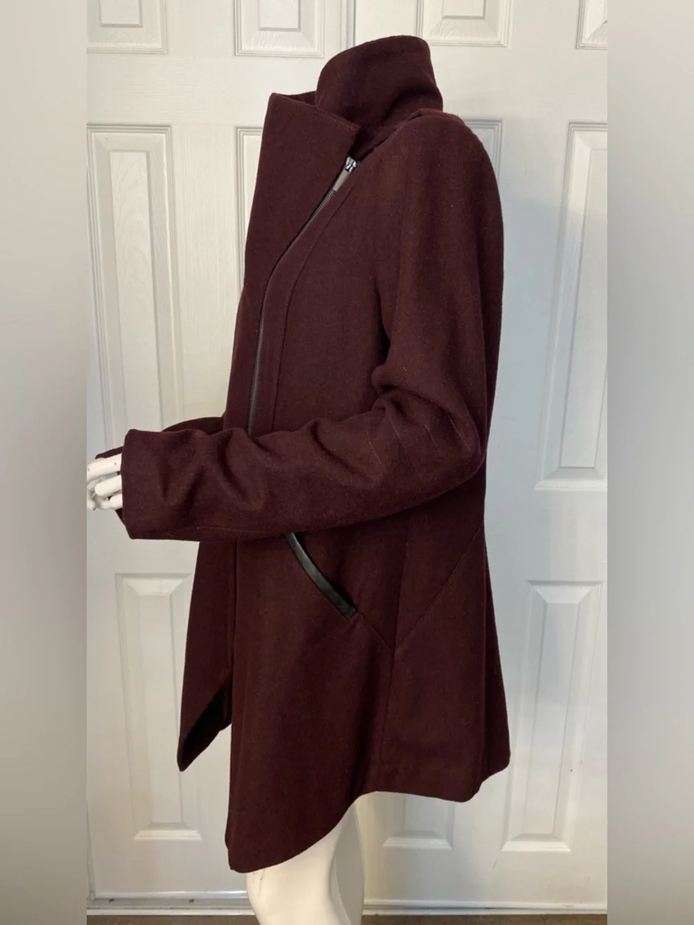 French Connection Deep Burgundy Asymmetrical Pea Coat - Picture 5 of 14
